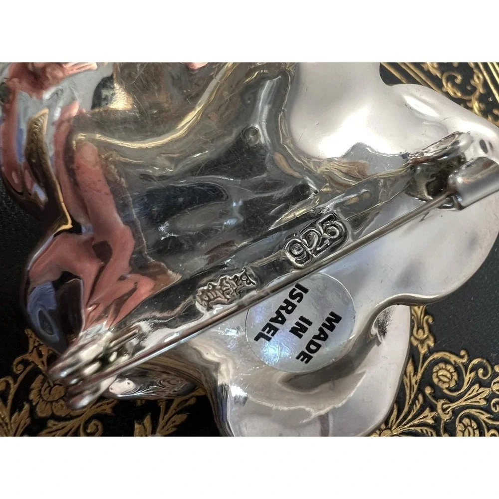 VTG Bat-Ami Sterling Silver Brooch Signed 925 Flower Rose Electroform Israel